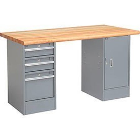GLOBAL EQUIPMENT 60 x 30 Pedestal Workbench - 3 Drawers   Cabinet, Maple Safety Edge - Gray 607646